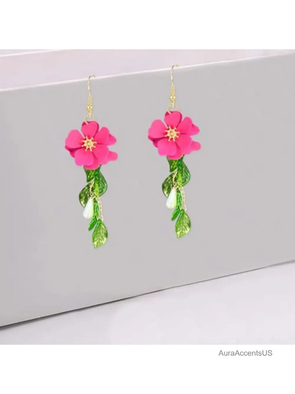 Flower Tassel Dangle Earrings Green Leaf Sakura Pearl Fairy Statement Summer